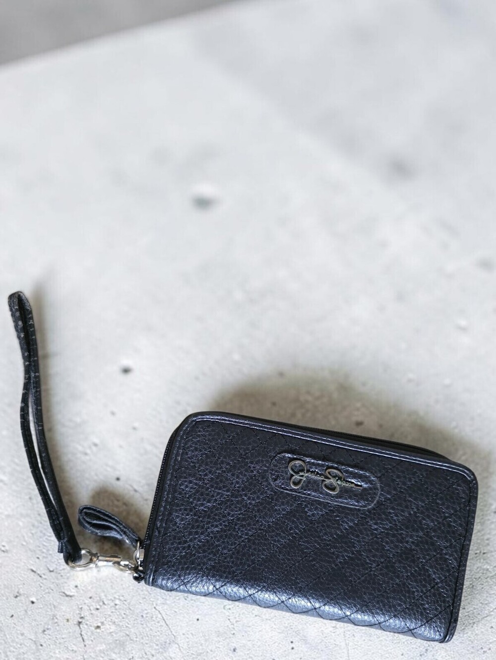 Jessica Simpson Black Quilted Wristlet Wallet Zip Around Wallet Faux Leather